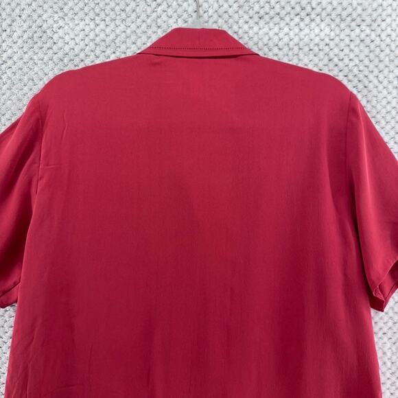 VTG Talbots Top Women 12 Red Pure Silk Button Front Short Sleeve Collared Career - Picture 7 of 11